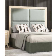 CABECERO DE CAMA TAPIZADO MOLDURA MADERA DE PINO NATURAL