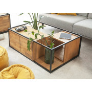 MESA DE CENTRO RECTANGULAR ESTRUCTURA HIERRO LACADO MADERA ROBLE