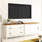 MESA DE TV CON CAJONES DE GRAN CAPACIDAD EN MADERA NATURAL