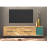 MESA DE TELEVISIÓN CAJONES Y PUERTAS EN MADERA NATURAL SOSTENIBLE