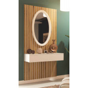 MUEBLE PARA LA ENTRADA CON ESPEJO Y PANELADO DE MADERA