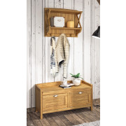 MUEBLE ENTRADA BAÚL DOS PUERTAS Y PERCHERO MADERA NATURAL