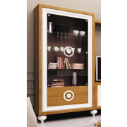 VITRINA MADERA CON 2 CAJONES Y 2 PUERTAS CRISTAL