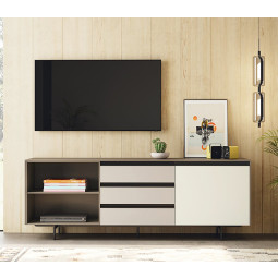 MUEBLE TV DE DISEÑO MODERNO CON CAJONES, PUERTA Y MÓDULO CON ESTANTE