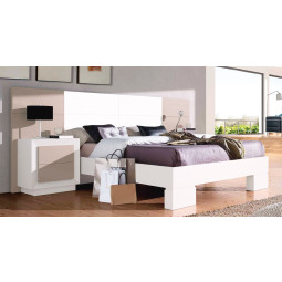 MUEBLES DE DORMITORIO CABECERO CORRIDO CON BANCADA DE MADERA - ROBLE