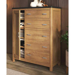 COMODA CON 5 CAJONES Y 1 PUERTA MADERA NATURAL SOSTENIBLE