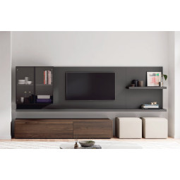 COMPOSICIÓN COMPACTA MODULAR PARA SALÓN CON VITRINA Y MÓDULO BAJO