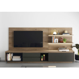 COMPOSICIÓN COMPACTA PARA SALÓN CON MÓDULO BAJO Y DOS ESTANTES