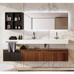 MUEBLE DE BAÑO MODERNO CON LAVABO, 3 CAJONES, BALDAS Y ESPEJO