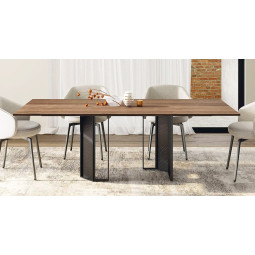 MESA DE COMEDOR MODERNA CON DOS BASES METÁLICAS DE DISEÑO
