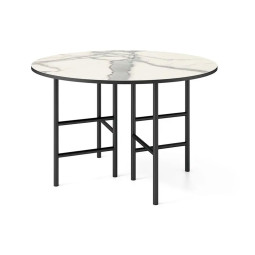 MESA DE COMEDOR REDONDA ESTILO ATEMPORAL CON DOS BASES METÁLICAS