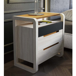 MESA NOCHE MODERNA MADERA CON ESTANTE SUPERIOR Y 3 CAJONES