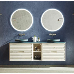 MUEBLE DE BAÑO FLOTANTE CON 4 CAJONES Y DOS LAVABOS SOBRE ENCIMERA
