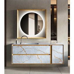MUEBLE DE BAÑO DE DISEÑO CON REVESTIMIENTO DE MATERIAL PORCELÁNICO