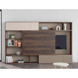 LIBRERÍA PARA SALÓN CON PUERTA CORREDERA PARA OCULTAR LA TELEVISIÓN