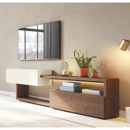 MUEBLE TV MODERNO CON PUERTA ABATIBLE Y UN MÓDULO INFERIOR CON CAJÓN
