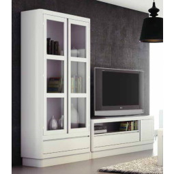 CONJUNTO MUEBLE TELEVISIÓN Y VITRINA MADERA - PINO