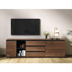 MUEBLE DE TELEVISIÓN CON CAJONES, PUERTAS Y MÓDULO CON ESTANTE