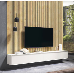 FUNCIONAL MUEBLE DE TV SUSPENDIDO Y CON PANELADO HASTA EL TECHO