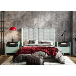 CONJUNTO DORMITORIO CON CABEZAL TAPIZADO DISEÑO CONTEMPORÁNEO