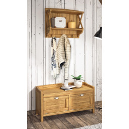 MUEBLE ENTRADA BAÚL DOS PUERTAS Y PERCHERO MADERA NATURAL