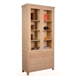 VITRINA DE MADERA CON 2 PUERTAS Y 3 CAJONES MADERA - PINO