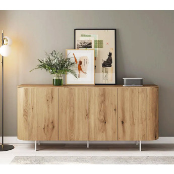 APARADOR DE DISEÑO CON LAS ESQUINAS CURVADAS Y BASE METÁLICA
