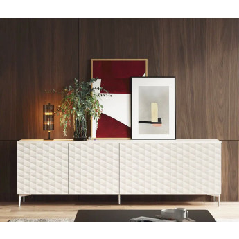 APARADOR DE DISEÑO MODERNO CON PUERTAS DE RELIEVE Y BASE METÁLICA