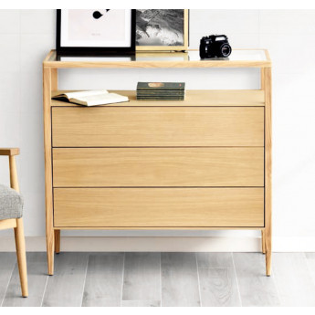 CÓMODA CON 3 CAJONES Y HUECO ESTILO NÓRDICO MADERA - ROBLE
