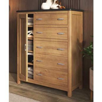 COMODA CON 5 CAJONES Y 1 PUERTA MADERA NATURAL SOSTENIBLE