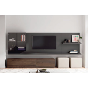 COMPOSICIÓN COMPACTA MODULAR PARA SALÓN CON VITRINA Y MÓDULO BAJO