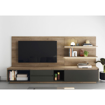 COMPOSICIÓN COMPACTA PARA SALÓN CON MÓDULO BAJO Y DOS ESTANTES