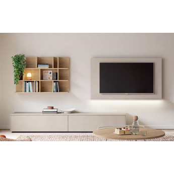 COMPOSICIÓN PARA SALÓN CON MÓDULO BAJO Y PANEL CON ESTANTES