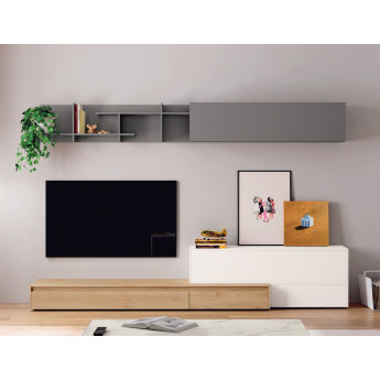 MUEBLE DE TV MODERNO CON ESTANTERÍA Y MÓDULO ALTO CON PUERTA