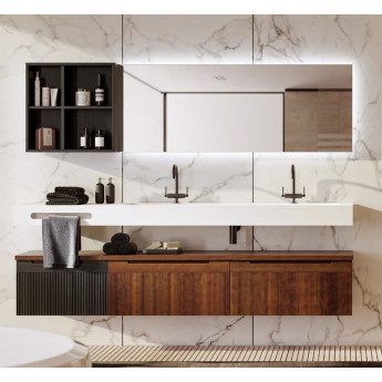 MUEBLE DE BAÑO MODERNO CON LAVABO, 3 CAJONES, BALDAS Y ESPEJO
