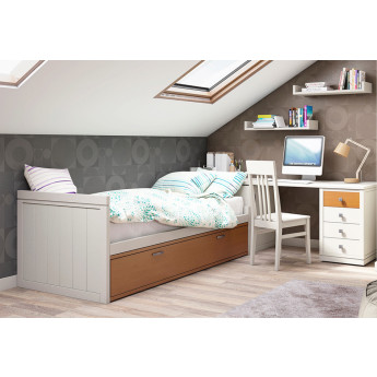 DORMITORIO JUVENIL CON CAMA NIDO Y ESCRITORIO MADERA - HAYA