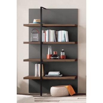 ESTANTERÍA MODULAR DE DISEÑO MODERNO CON BALDAS Y DETALLE METÁLICO