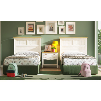 MUEBLES DE DORMITORIO JUVENIL CON DOS CABECEROS DE CAMA Y MESITA