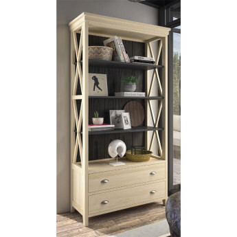 LIBRERÍA DE MADERA NATURAL CON ASPAS PARA TELETRABAJAR EN CASA