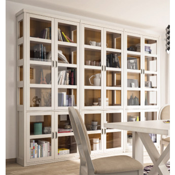 LIBRERÍA DE MADERA NATURAL SOSTENIBLE CON PUERTAS CON CRISTAL