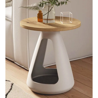 MESA DE CENTRO REDONDA DE DISEÑO ESCULTÓRICO CON BASE DE GRES