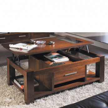 MESA DE CENTRO ELEVABLE Y CON CAJÓN MADERA - CASTAÑO