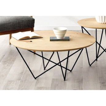 MESA REDONDA DE DISEÑO CON PATAS METAL Y TAPA DE MADERA - ROBLE