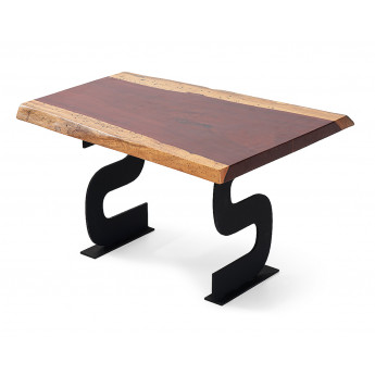 MESA DE TABLÓN MADERA DE PALO ROJO SIN CANTEAR Y PATAS METÁLICAS