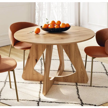 MESA DE COMEDOR REDONDA CON BASE ROBUSTA Y DE LÍNEAS CONTUNDENTES