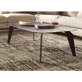 MESA DE CENTRO CON ENCIMERA IMITANDO PORCELÁNICO Y BASE METÁLICA