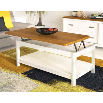 MESA DE CENTRO DE MADERA CON LA TAPA ELEVABLE Y REVISTERO