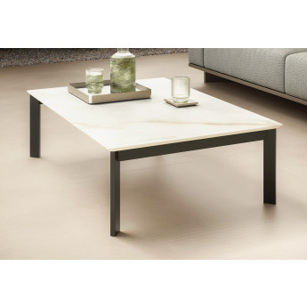 MESA DE CENTRO MODERNA CON GRES PORCELÁNICO Y BASE DE HIERRO