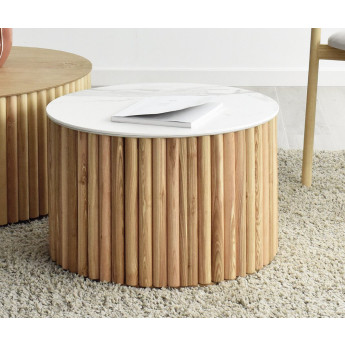 MESA DE CENTRO REDONDA ESTILO NÓRDICO FABRICADA EN MADERA DE ROBLE