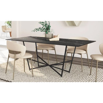 MESA DE COMEDOR DE DISEÑO CONTEMPORÁNEO CON BASE DE HIERRO LACADO